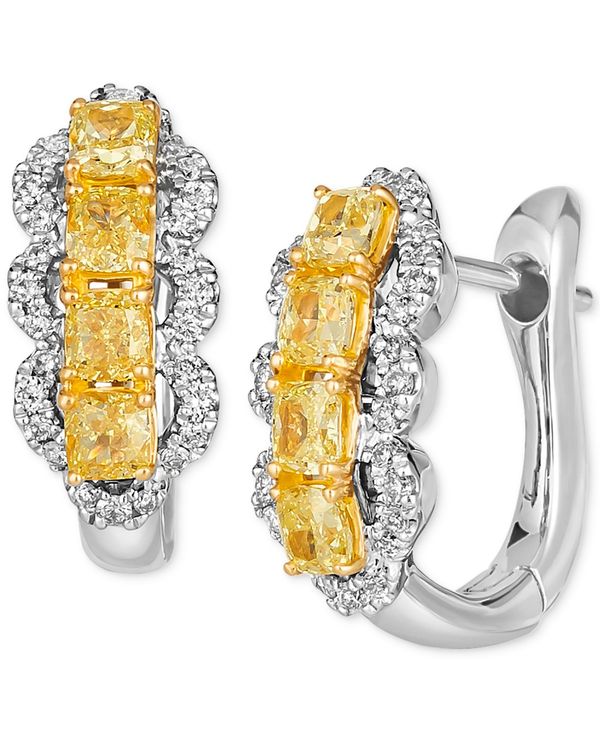 yz  @ fB[X sAXECO ANZT[ Couture&reg; Sunny Yellow Diamond (1 ct. t.w.) & Vanilla Diamond (1/5 ct. t.w.) Hoop Earrings in 14k Gold & Platinum Platinum & 14K Yellow Gold