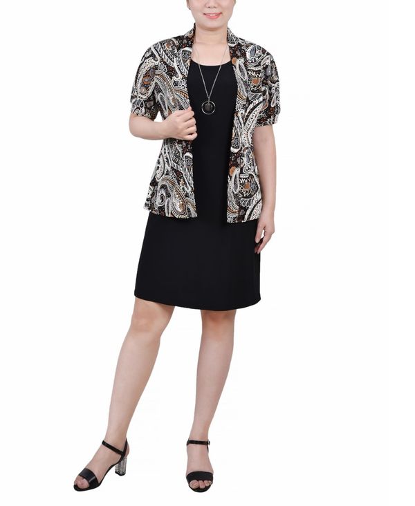 【送料無料】 ニューヨークコレクション レディース ワンピース トップス Petite Size Two Piece Dress Set Brown Paisley