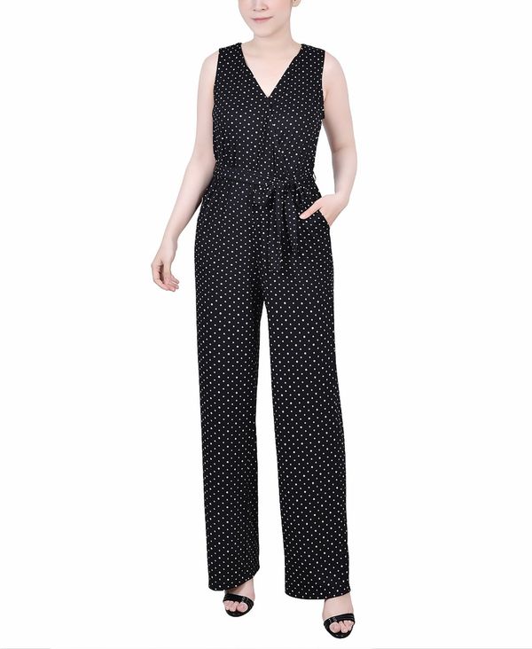 【送料無料】 ニューヨークコレクション レディース ジャンプスーツ トップス Petite Sleeveless Belted Jumpsuit Black White Dot