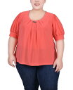 【送料無料】 ニューヨークコレクション レディース シャツ トップス Plus Size Short Balloon Sleeve Top with Hardware Calypso Coral