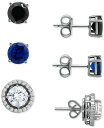 yz W[j xj[j fB[X sAXECO ANZT[ 3-Pc. Set Multicolor Cubic Zirconia Stud Earrings with Interchangeable Halo Jackets in Sterling Silver, Created for Macy's Multi