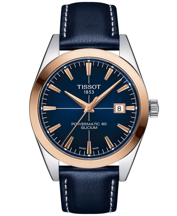 【送料無料】 ティソット メンズ 腕時計 アクセサリー Men's Swiss Automatic Gentleman Powermatic 80 Silicium Blue Leather Strap Watch 40mm Blue