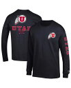 【送料無料】 チャンピオン メンズ Tシャツ トップス Men's Black Utah Utes Team Stack Long Sleeve T-shirt Black(4)