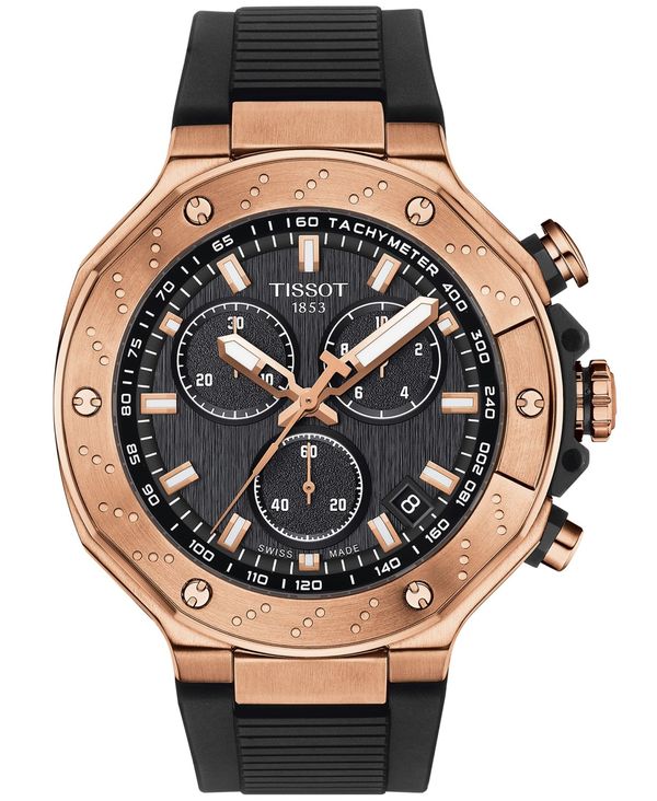 【送料無料】 ティソット メンズ 腕時計 アクセサリー Men's Swiss Chronograph T-Race Black Strap Watch 45mm Black