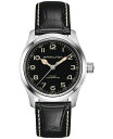 yz n~g Y rv ANZT[ Men's Swiss Automatic Khaki Field Black Leather Strap Watch 38mm Brown