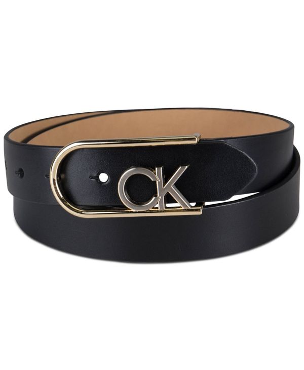 カルバンクライン ベルト（メンズ） 【送料無料】 カルバンクライン レディース ベルト アクセサリー Two-Tone Monogram Buckle Leather Belt Black