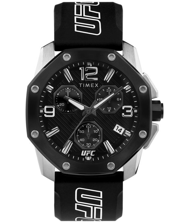 【送料無料】 タイメックス メンズ 腕時計 アクセサリー UFC Men's Quartz Icon Silicone Black Watch, 45mm Black