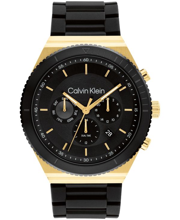 楽天ReVida 楽天市場店【送料無料】 カルバンクライン メンズ 腕時計 アクセサリー Men's Black Silicone Strap Watch 44.5mm Black