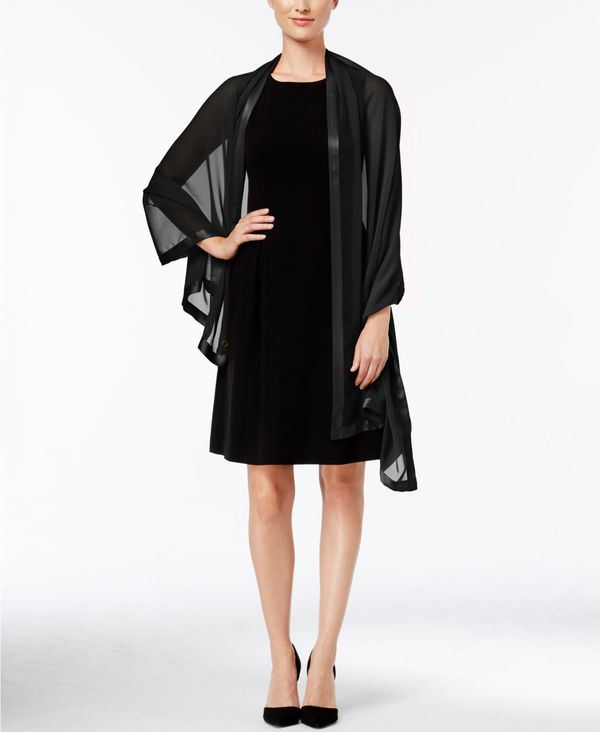 【送料無料】 カルバンクライン レディース マフラー・ストール・スカーフ アクセサリー Elegant Satin-Trim Chiffon Evening Wrap Black