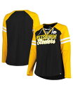 【送料無料】 ファナティクス レディース Tシャツ トップス Women 039 s Branded Black, Gold Pittsburgh Steelers Plus Size True to Form Lace-Up V-Neck Raglan Long Sleeve T-shirt Black, Gold