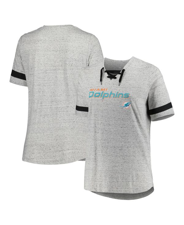 yz vt@C fB[X TVc gbvX Women's Heather Gray Miami Dolphins Plus Size Lace-Up V-Neck T-shirt Heather Gray