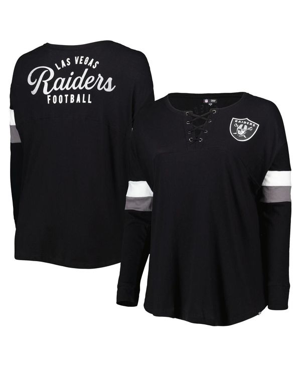 yz j[G fB[X TVc gbvX Women's Black Las Vegas Raiders Plus Size Athletic Varsity Lace-Up V-Neck Long Sleeve T-shirt Black