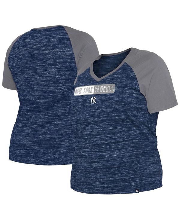 yz j[G fB[X TVc gbvX Women's Navy New York Yankees Plus Size Space Dye Raglan V-Neck T-shirt Navy