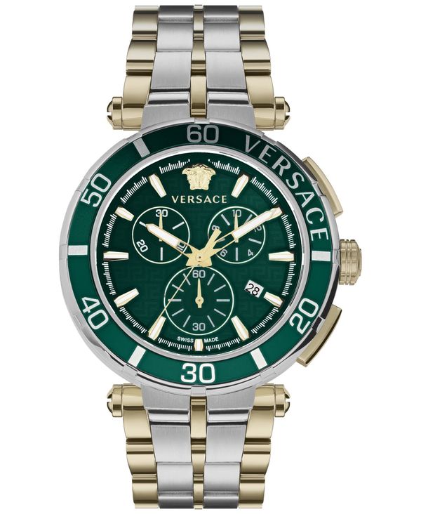 ヴェルサーチ 腕時計（メンズ） 【送料無料】 ヴェルサーチ メンズ 腕時計 アクセサリー Men's Swiss Chronograph Greca Two Tone Bracelet Watch 45mm Two Tone