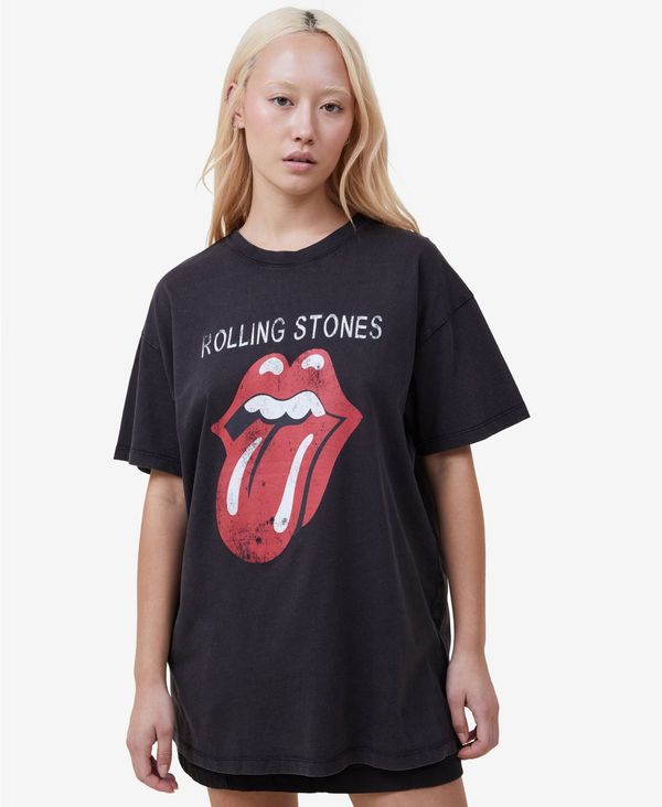 【送料無料】 コットンオン レディース シャツ トップス Women's Boyfriend Rolling Stones Music T-shirt The Rolling Stones Tongue, Black