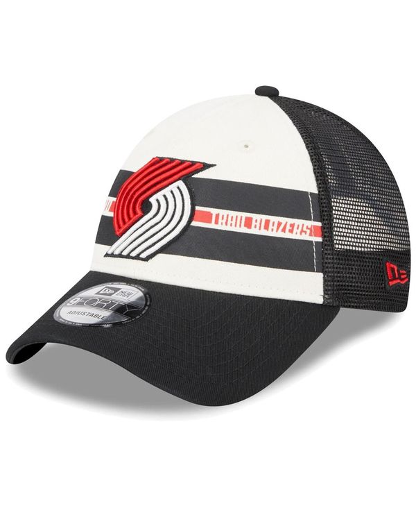 【送料無料】 ニューエラ メンズ 帽子 アクセサリー Men 039 s Portland Trail Blazers Black Stripes 9Forty Trucker Snapback Hat Black