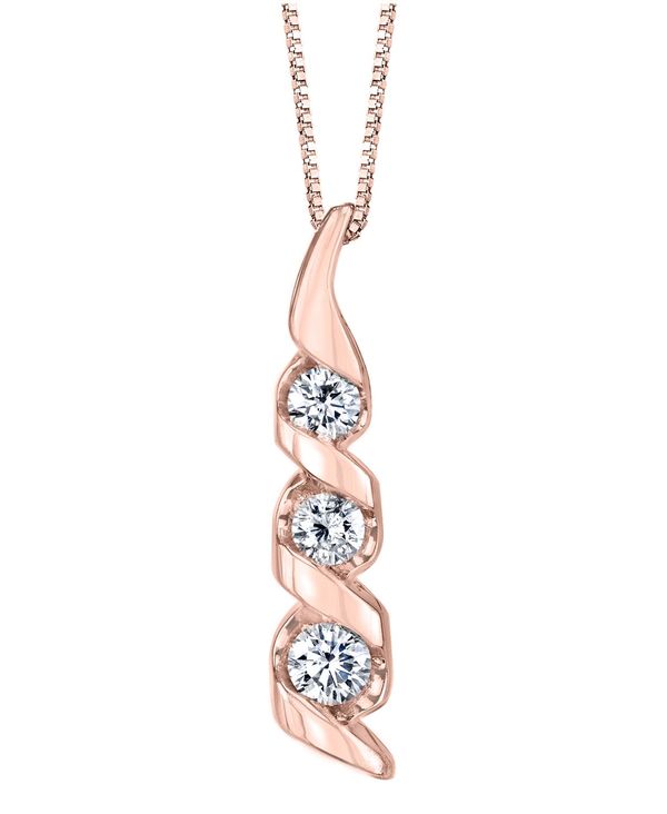 yz V[i fB[X lbNXE`[J[Ey_ggbv ANZT[ 1/3 ct. t.w. Diamond Classic Three Stone Pendant in 14k Yellow Gold ROSE GOLD