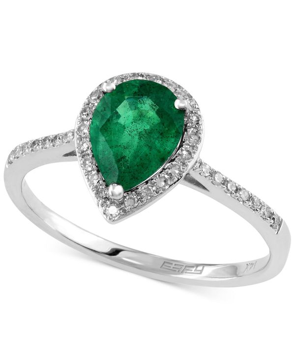 yz GtB[ fB[X O ANZT[ Brasilica by EFFY&reg; Emerald (9/10 ct. t.w.) and Diamond (1/6 ct. t.w.) Pear-Shaped Ring in 14k White Gold, Created for Macy's Green