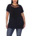 【送料無料】 ホワイトマーク レディース シャツ トップス Plus Size Crisscross Cutout Short Sleeve Top Black(4)