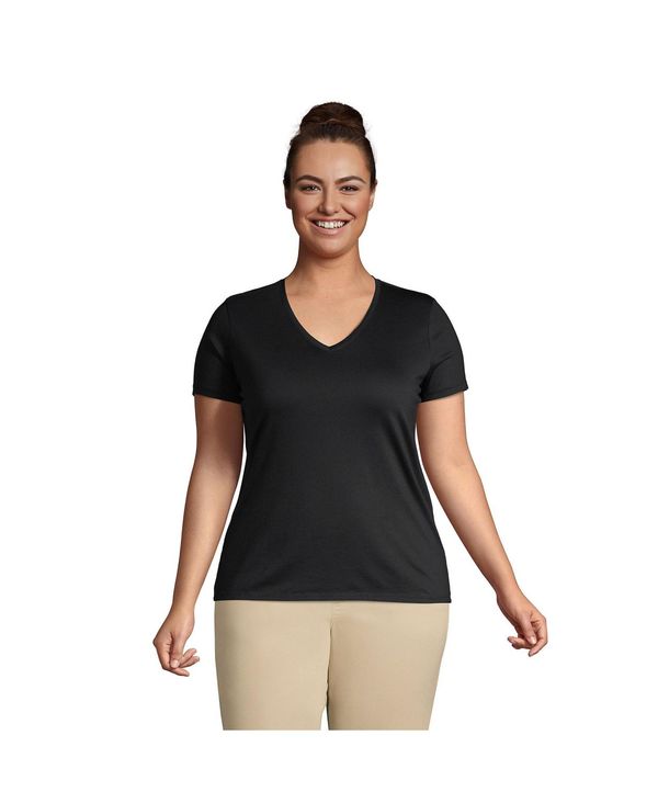 ランズエンド レディース トップス シャツ Vネック プラスサイズ Tシャツ コットン Lands' End Plus Size Relaxed Supima Cotton Short Sleeve V-Neck T-Shirt Black ブラック