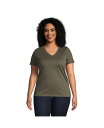 【送料無料】 ランズエンド レディース Tシャツ トップス Women 039 s Plus Size Relaxed Supima Cotton Short Sleeve V-Neck T-Shirt Forest moss