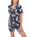 【送料無料】 ホワイトマーク レディース ナイトウェア アンダーウェア Women's Short Sleeve Floral Pajama Set, 2-Piece Navy(4)