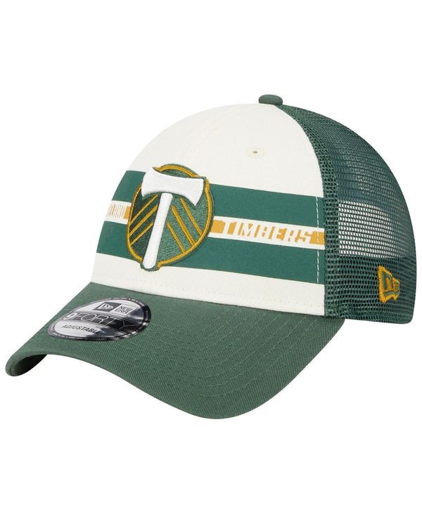 ̵ ˥塼  ˹ ꡼ Men's White and Green Portland Timbers Team Stripes 9FORTY Trucker Snapback Hat White, Green