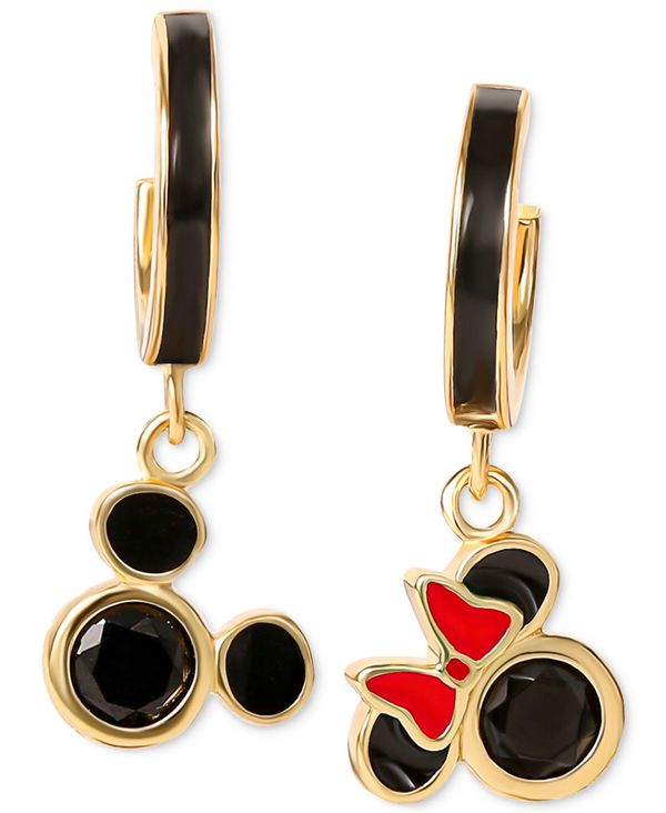 【送料無料】 ディズニー レディース ピアス イヤリング アクセサリー Cubic Zirconia Enamel Mickey Minnie Mouse Dangle Mismatch Hoop Earrings in 18k Gold-Plated Sterling Silver Gold Over Silver