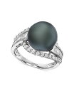 【送料無料】 エフィー レディース リング アクセサリー EFFY&reg; Black Cultured Tahitian Pearl (12mm) & Diamond (3/4 ct. t.w.) Ring in 14k White Gold White Gold