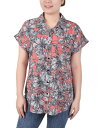【送料無料】 ニューヨークコレクション レディース シャツ トップス Petite Short Rolled Sleeve Button Front Blouse Red Maui Breeze(4)