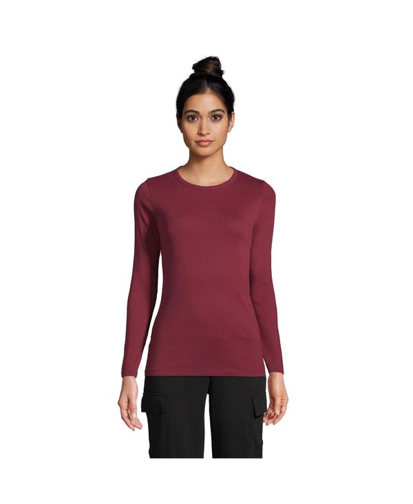 【送料無料】 ランズエンド レディース シャツ トップス Women 039 s Cotton Rib Long Sleeve Crewneck T-Shirt Rich burgundy