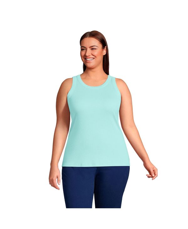 ̵ 󥺥 ǥ  ȥåץ Women's Plus Size 2x2 Rib Crew Neck Tank Top Light blue radiance