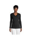 yz YGh fB[X Vc gbvX Women's Petite Relaxed Supima Cotton Long Sleeve V-Neck T-Shirt Black