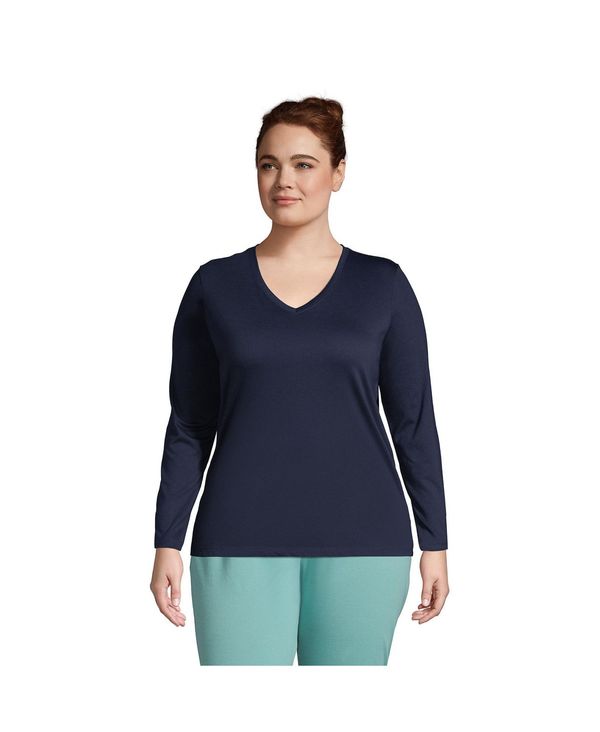 yz YGh fB[X Vc gbvX Women's Plus Size Relaxed Supima Cotton Long Sleeve V-Neck T-Shirt Radiant navy