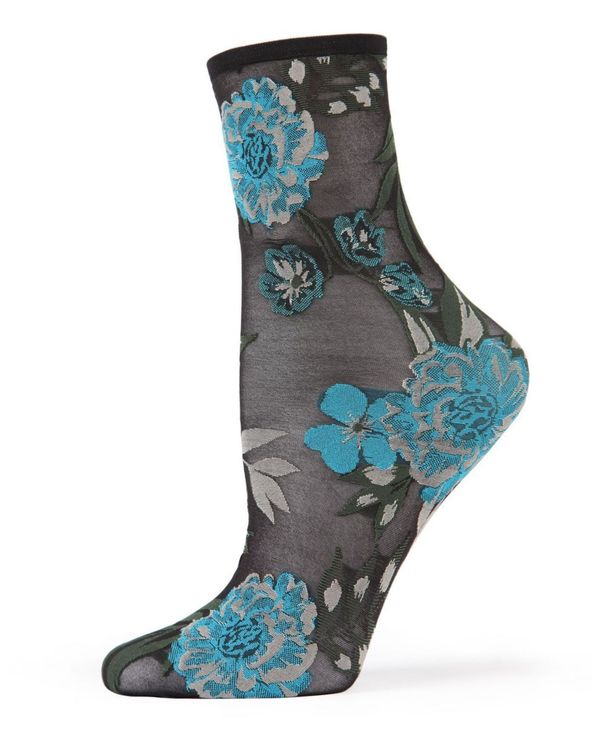 yz C fB[X C A_[EFA Women's Botanical Sheer See-Through Anklet Socks Black