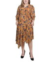 【送料無料】 ニューヨークコレクション レディース ワンピース トップス Plus Size 3/4 Sleeve Belted Chiffon Handkerchief Hem Dress Honey Wallflower(4)