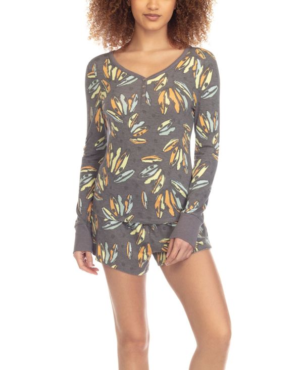 【送料無料】 ハニーデュー インティメッツ レディース ナイトウェア アンダーウェア Women's Star Seeker Brushed Jersey Short Lounge Set, 2 Piece Charcoal Bananas