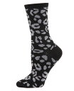 【送料無料】 メモイ レディース 靴下 アンダーウェア Leopard Animal Print Cashmere Women's Crew Socks Bla...