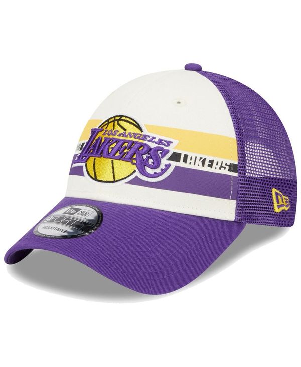 ̵ ˥塼  ˹ ꡼ Men's Los Angeles Lakers Purple Stripes 9FORTY Trucker Snapback Hat Purple