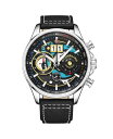 yz XgD[O Y rv ANZT[ Men's Aviator Black Leather , Black Dial , 45mm Round Watch Black