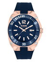 yz FTX FT[` Y rv ANZT[ Men's Three-Hand Date Quartz Versus Reaction Blue Silicone Strap 48mm Rose Gold