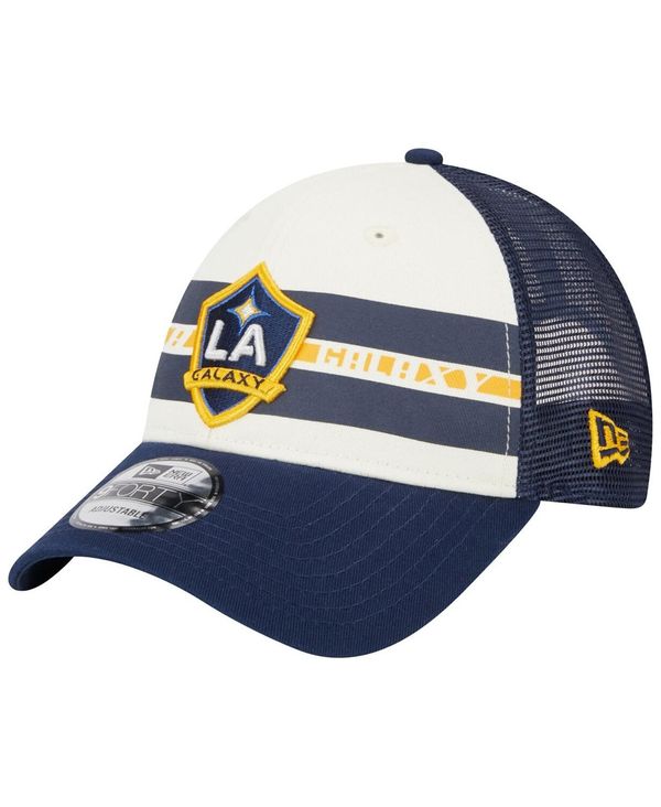 ̵ ˥塼  ˹ ꡼ Men's White, Navy LA Galaxy Team Stripes 9FORTY Trucker Snapback Hat White, Navy