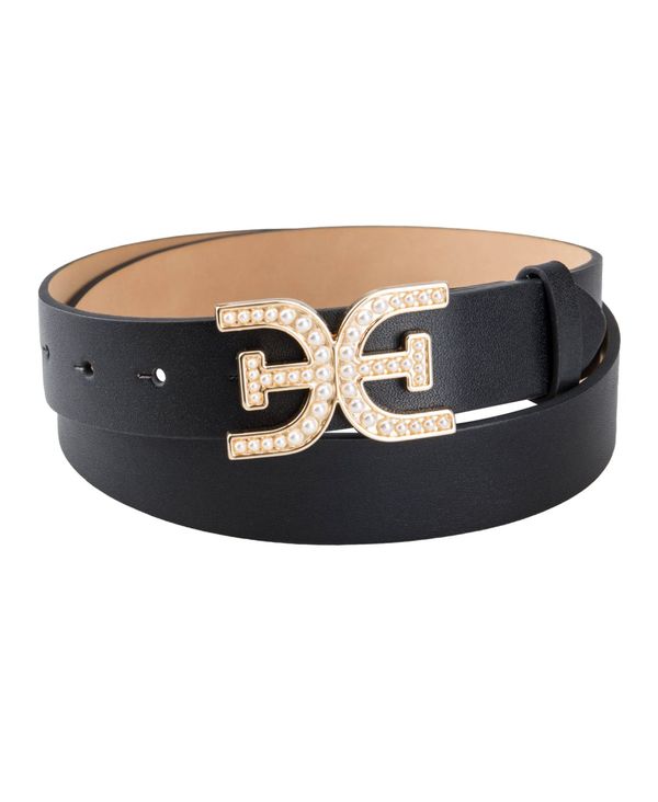  サムエデルマン レディース ベルト アクセサリー Women's Imitated Pearl Embellished Double-E Plaque Buckle Belt Black