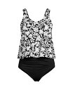 yz YGh fB[X ㉺Zbg  Women's Plus Size Chlorine Resistant V-neck One Piece Fauxkini Swimsuit Faux Tankini Top Black havana floral