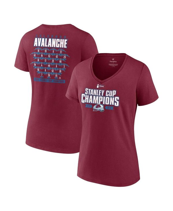 【送料無料】 ファナティクス レディース Tシャツ トップス Women 039 s Branded Burgundy Colorado Avalanche 2022 Stanley Cup Champions Plus Size Roster V-Neck T-shirt Burgundy