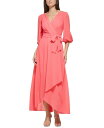 【送料無料】 ダナ キャラン ニューヨーク レディース ワンピース トップス Women's Balloon-Sleeve Faux-Wrap Midi Dress Coral Hana