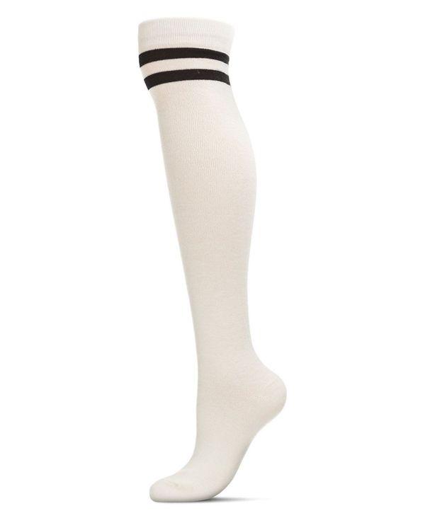 yz C fB[X C A_[EFA Women's Top Stripe Cashmere Blend Over The Knee Warm Socks Winter White