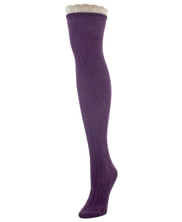 【送料無料】 メモイ レディース 靴下 アンダーウェア Women's Diamond Crochet Over The Knee Socks Purple Pennant