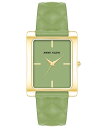 yz ANC fB[X rv ANZT[ Women's Three Hand Quartz Rectangular Gold-Tone Alloy and Green Genuine Leather Strap Watch, 32mm Gold, Green