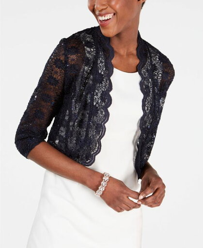 【送料無料】 アールアンドエムリチャーズ レディース ニット・セーター アウター Scalloped Sequin Lace Bolero Navy 【送料無料】 アールアンドエムリチャーズ レディース ニット・セーター アウター Scalloped Sequin Lace Bolero Navy